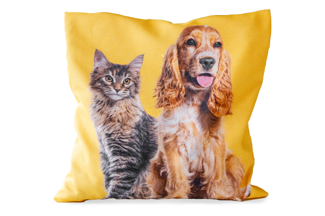 Kirschkernkissen mit Tiermotiv und gelbem Hintergrund